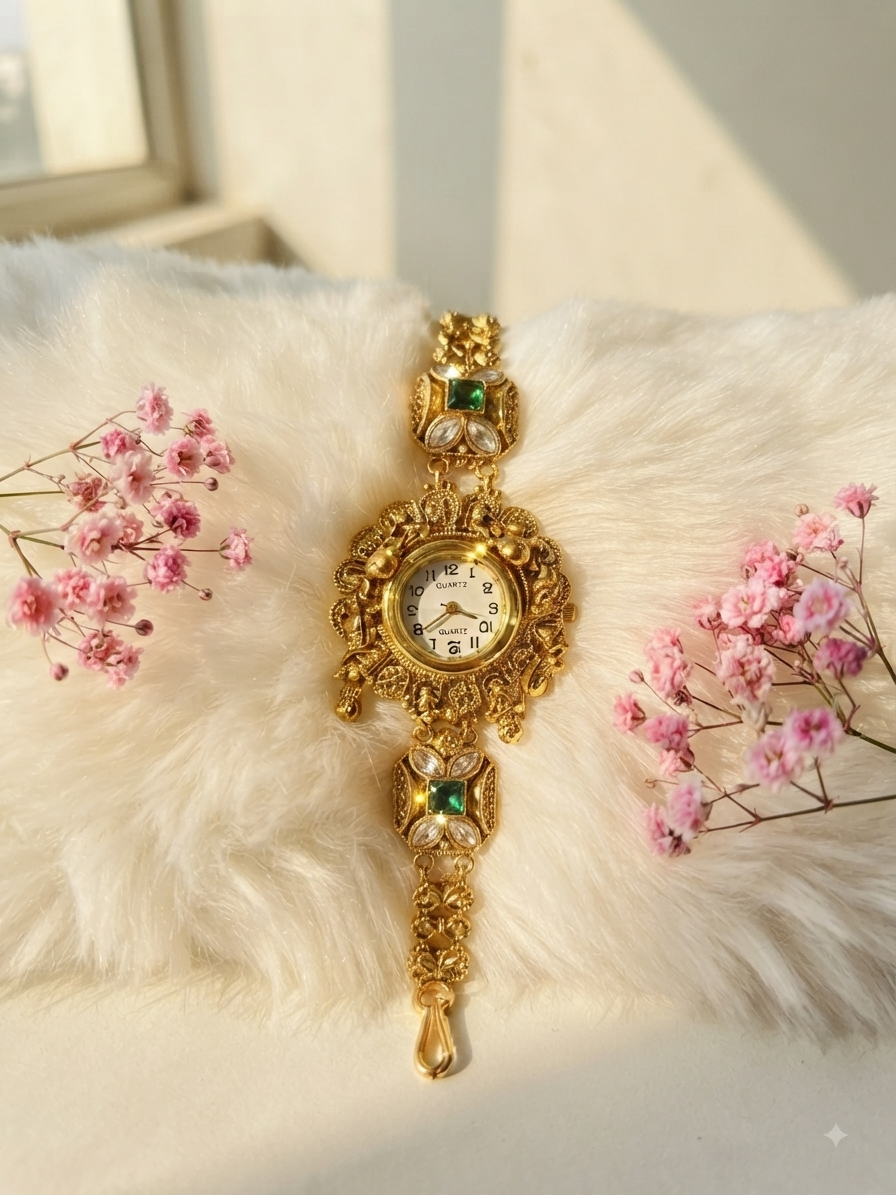 Beautiful brass kashmiri watch with american diamond.