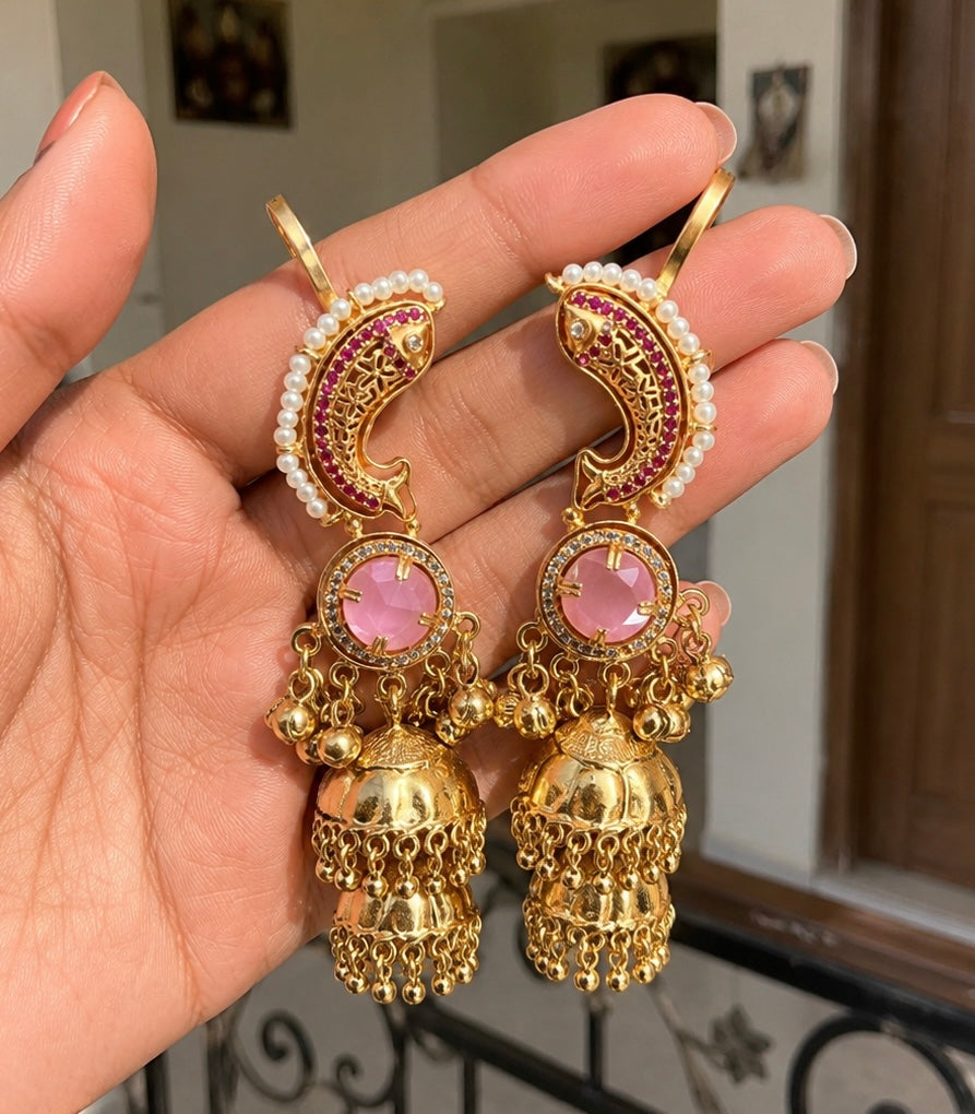Ear cuff brass golden kashmiri jhumkas