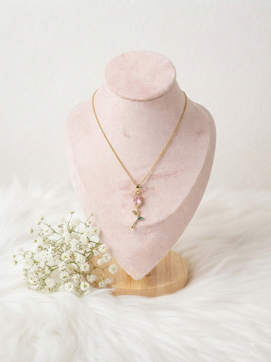 Beautiful anti tarnish pink tulip necklace