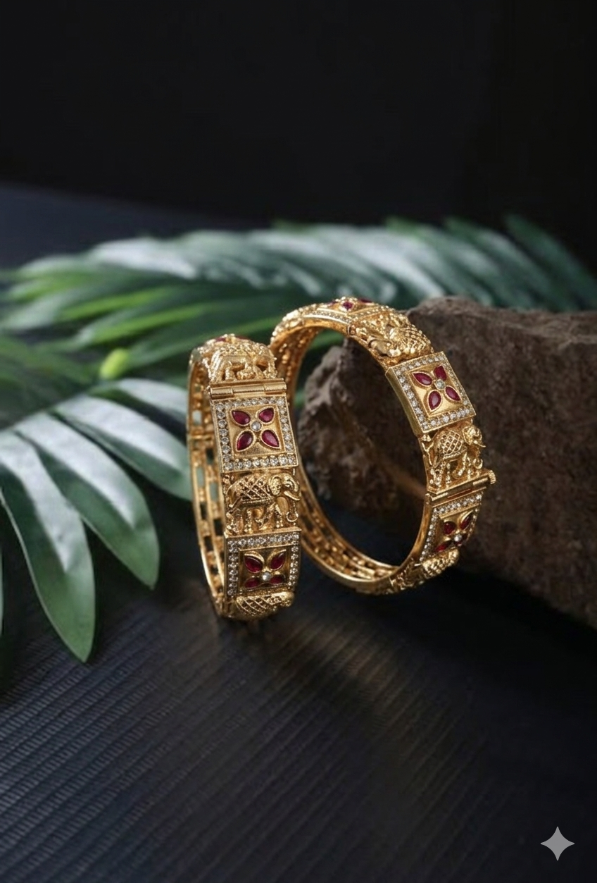 Beautiful brass microgold polished heritage bangle set