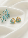 Anti tarnish heart shape aqua blue enamel shade studd earrings