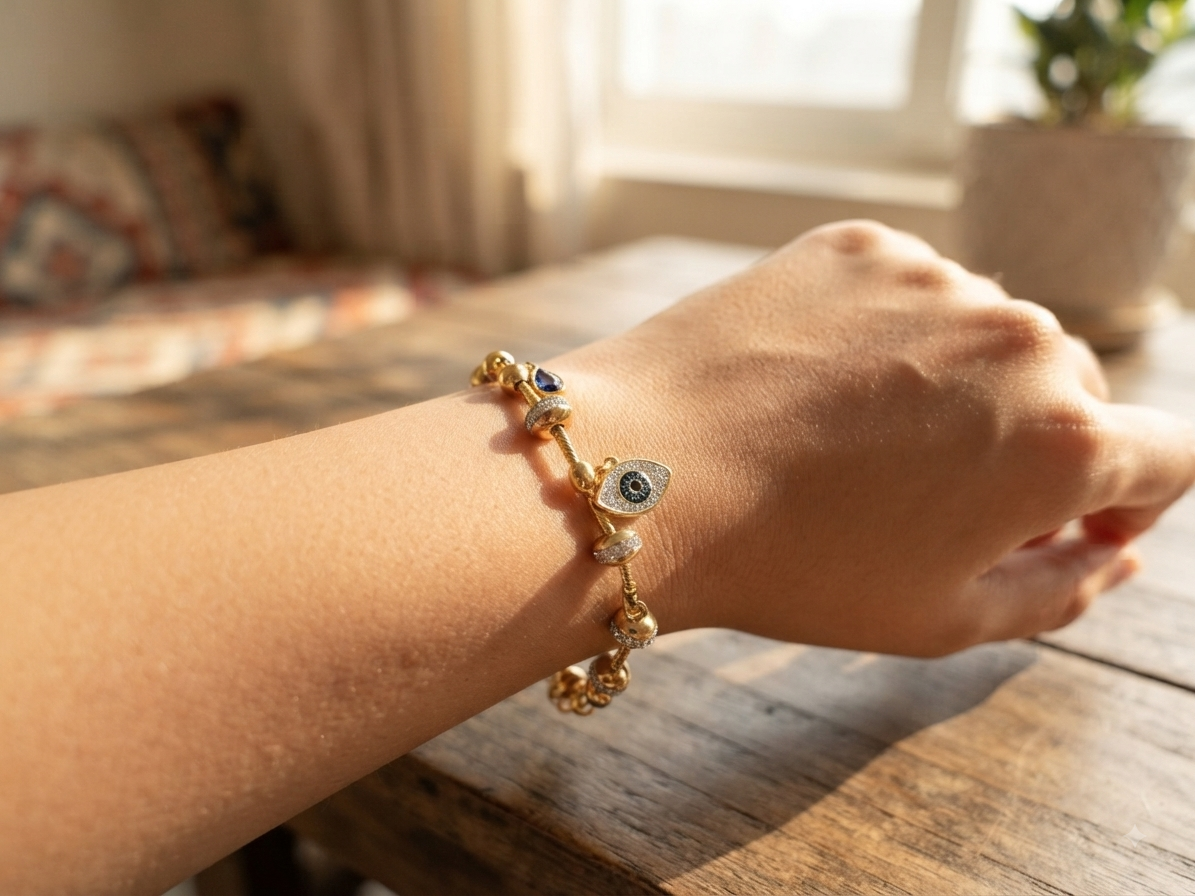 Beautiful anti tarnish evil eye golden bracelet