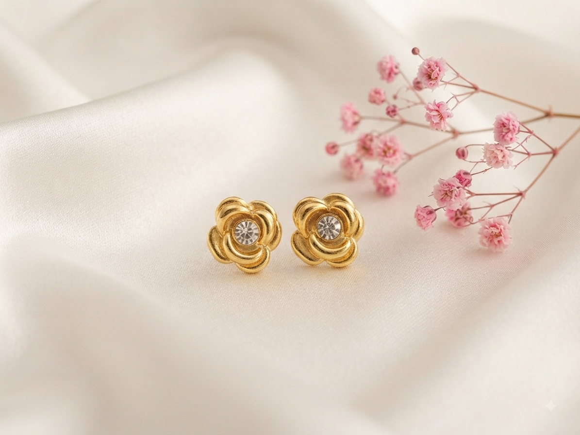 Anti tarnish flower shape studd earrings with stone