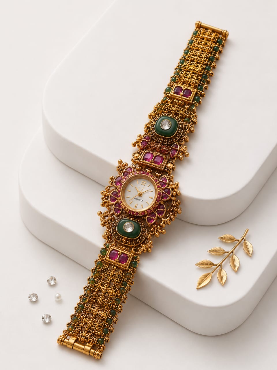 Brass Kashmiri heritage watch micro gold polished in beautiful heavy design