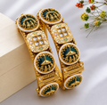 Brass heritage microgold polished golden green and white shade bangle set