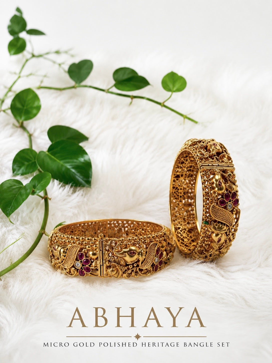 Brass microgold polished heritage bangle set