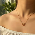 Anti tarnish bow locket necklace with beautiful pearl design chain
