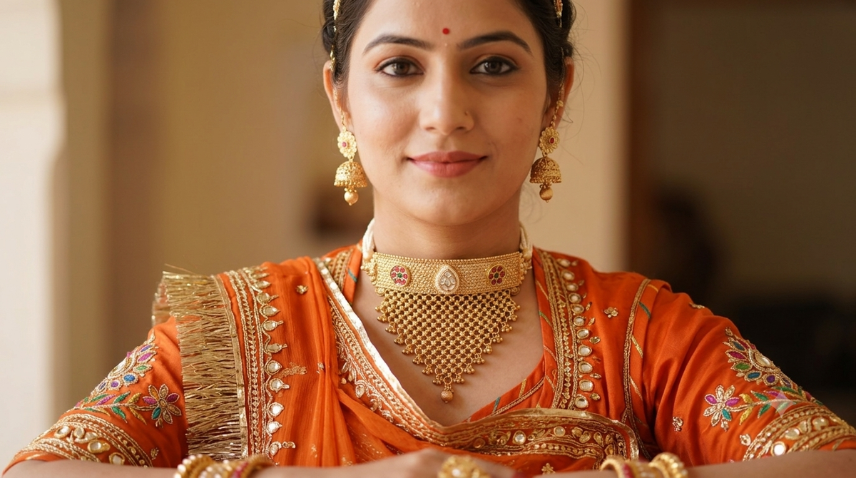 Rajasthani rajputi poshak brass necklace set with earrings