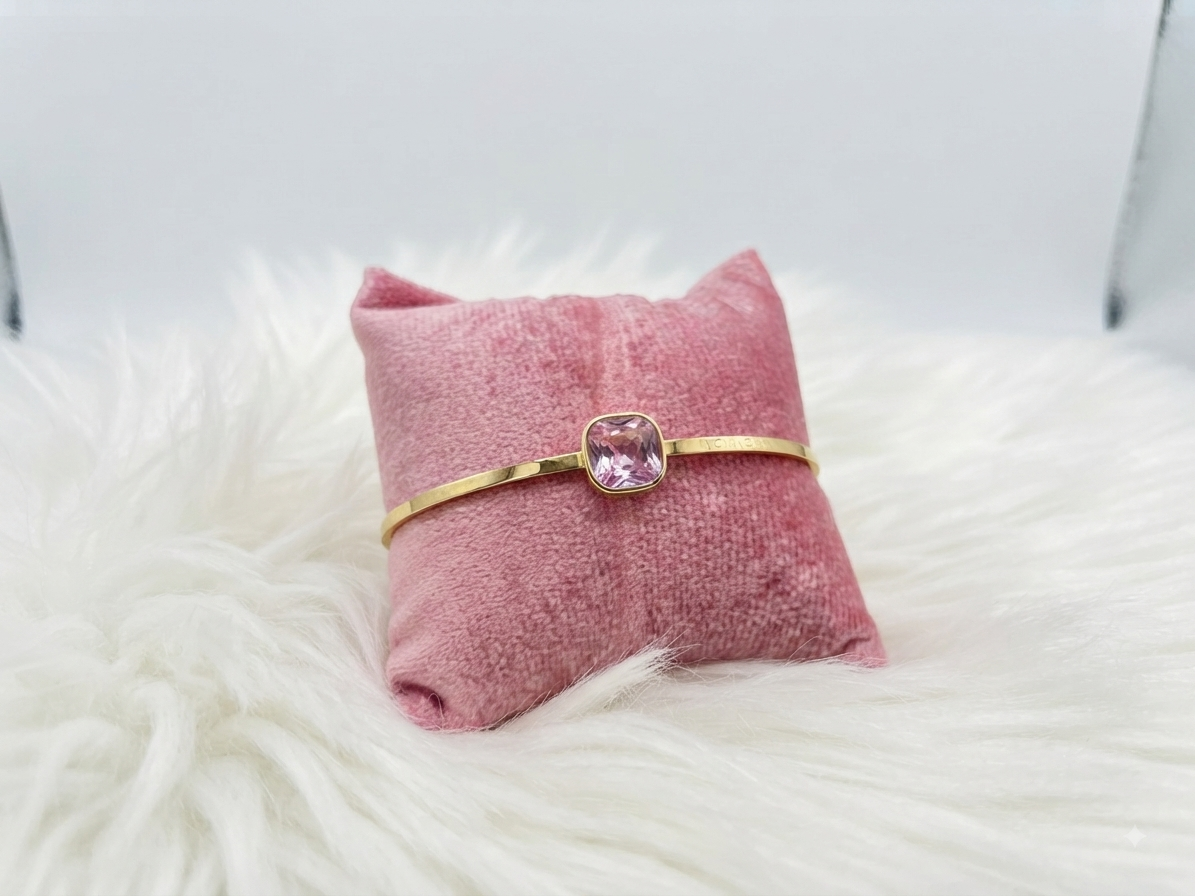 Beautiful antitarnish pink stone golden kada bracelet