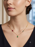 Multi colored stones golden anti tarnish necklace locket
