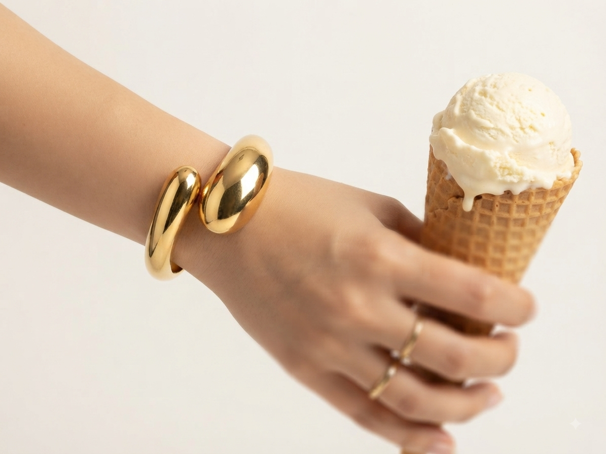 Beautiful anti tarnish golden broad bracelet