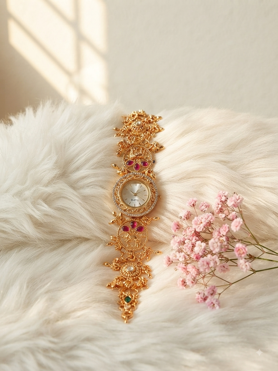Beautiful brass kashmiri watch with American diamond work.