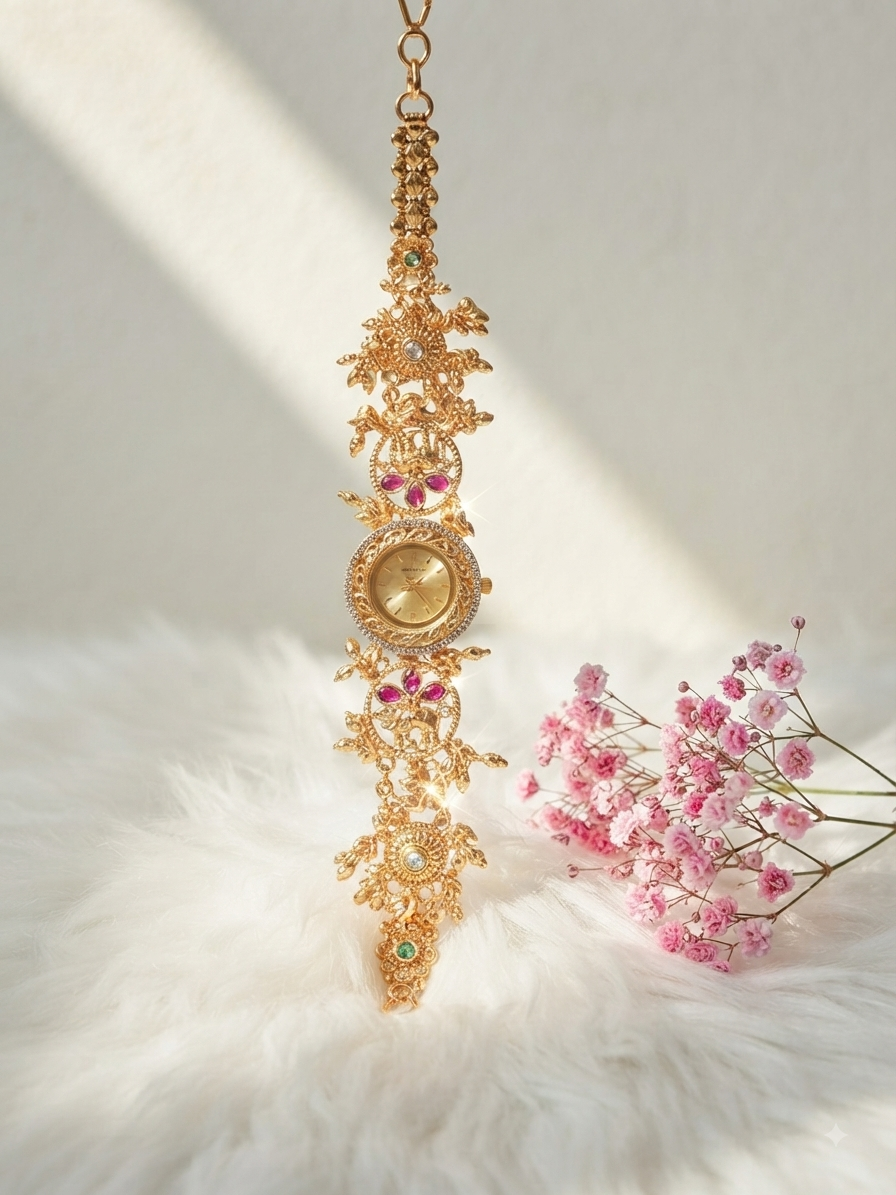 Beautiful brass kashmiri watch with American diamond work.