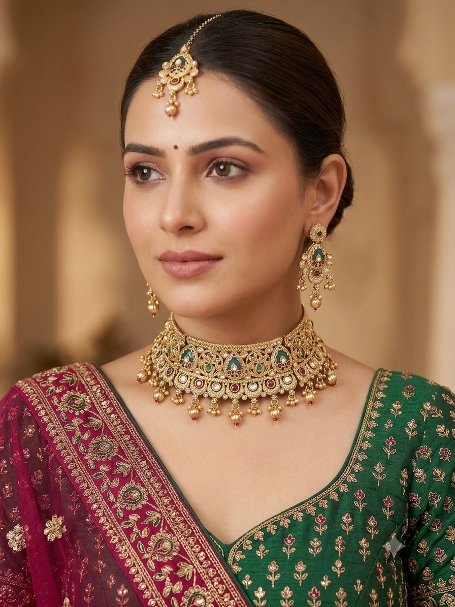 Beautiful brass heavy necklace set with mangtika