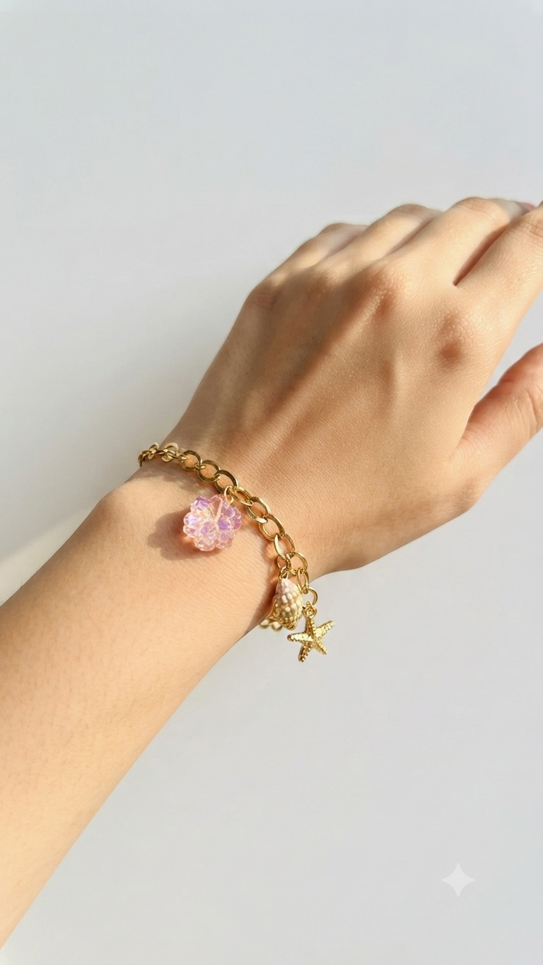 Anti tarnish golden charm bracelet