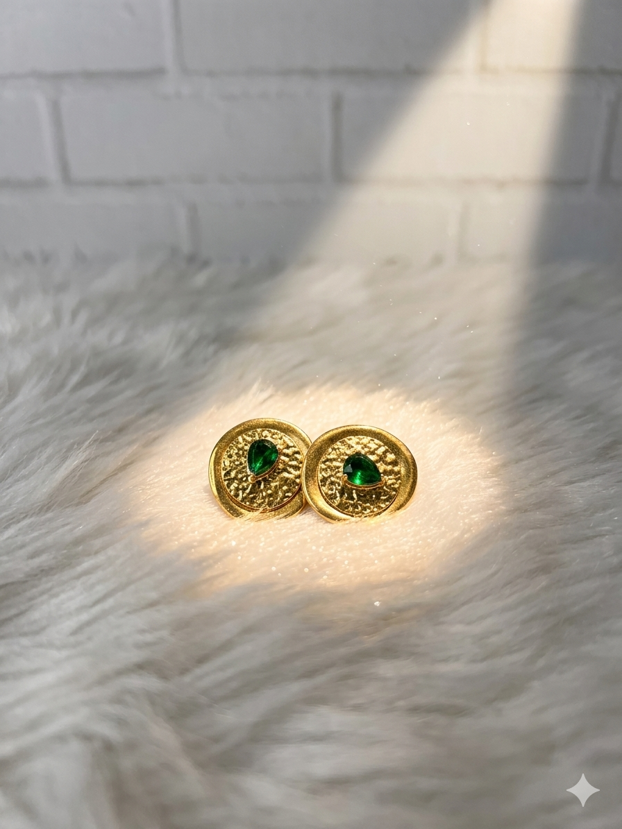 Anti tarnish studd ear tops with green stone