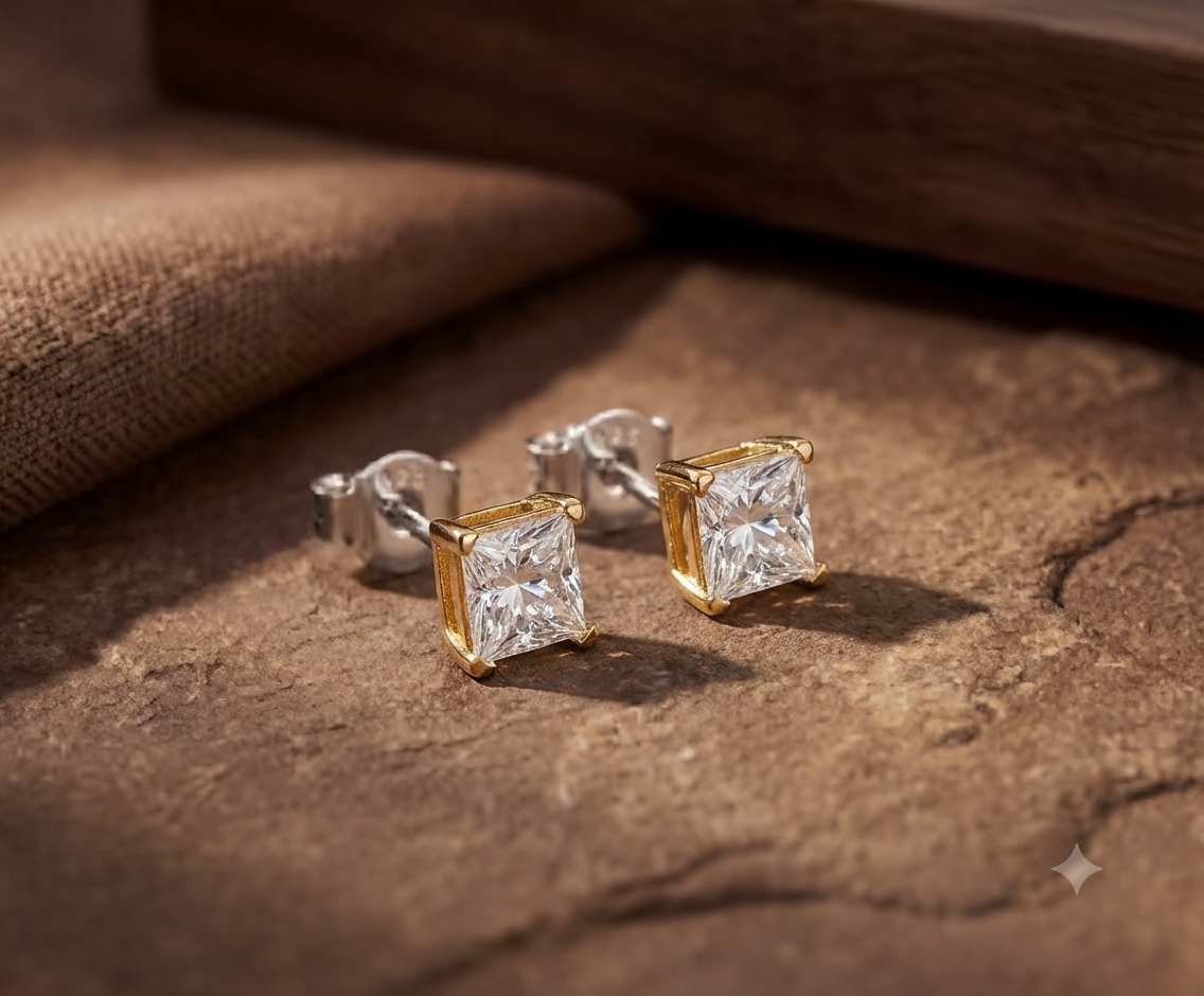 Anti tarnish square golden studd earrings