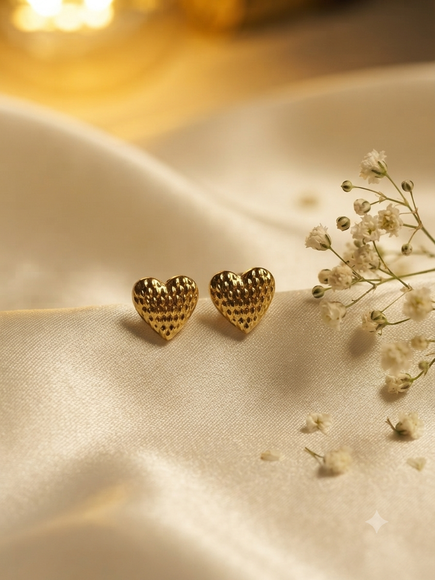 Anti tarnish heart shape studd earrings