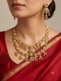 Brass Double layered micropolished heritage neck set with earrings