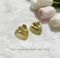 Anti tarnish double heart stud eartings