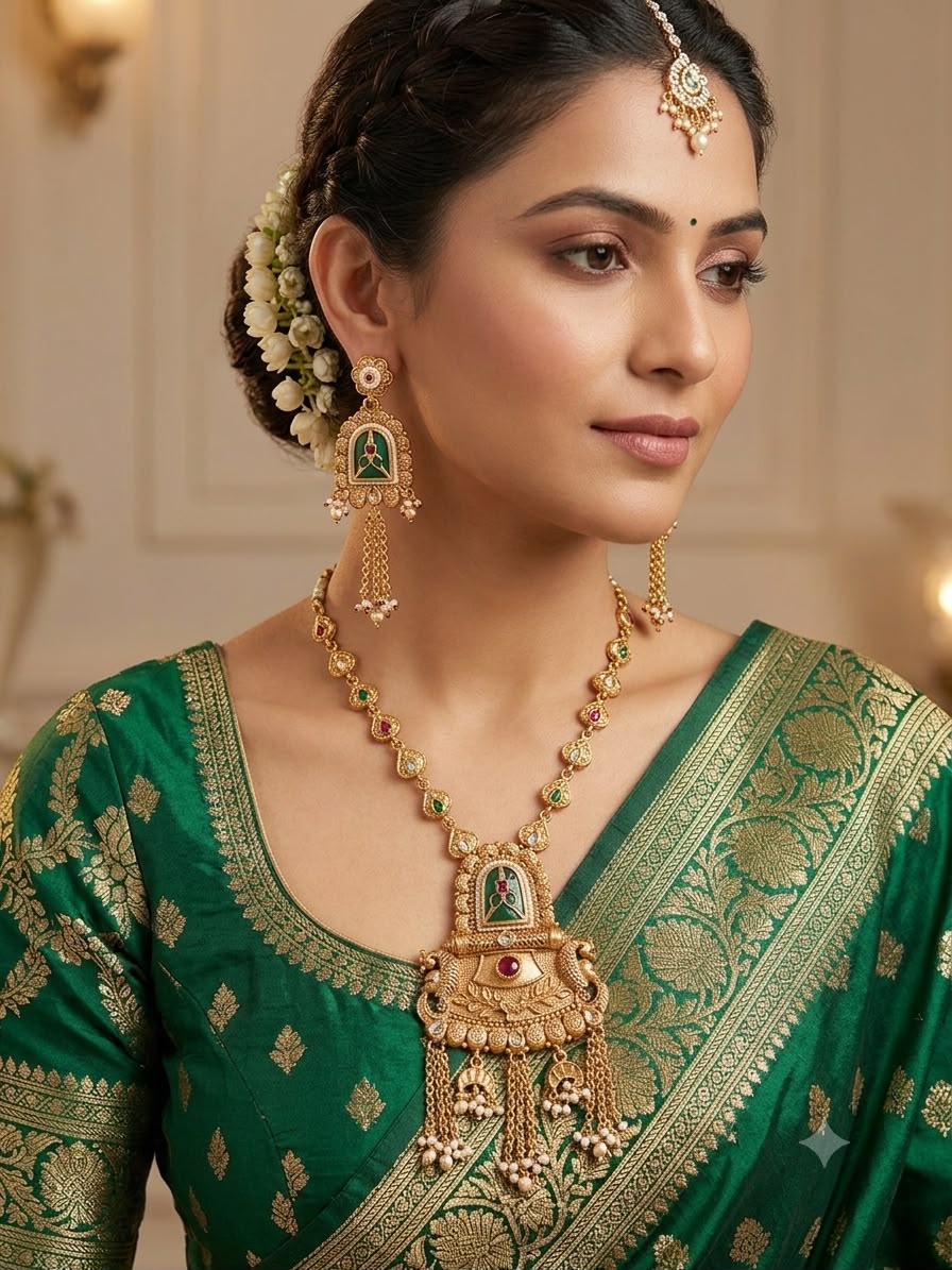 Brass heritage kashmiri necklace set with earrings
